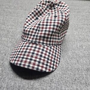 Madewell Baseball Cap Unisex OS Burgundy Navy Plaid Leather Strap Adjustable